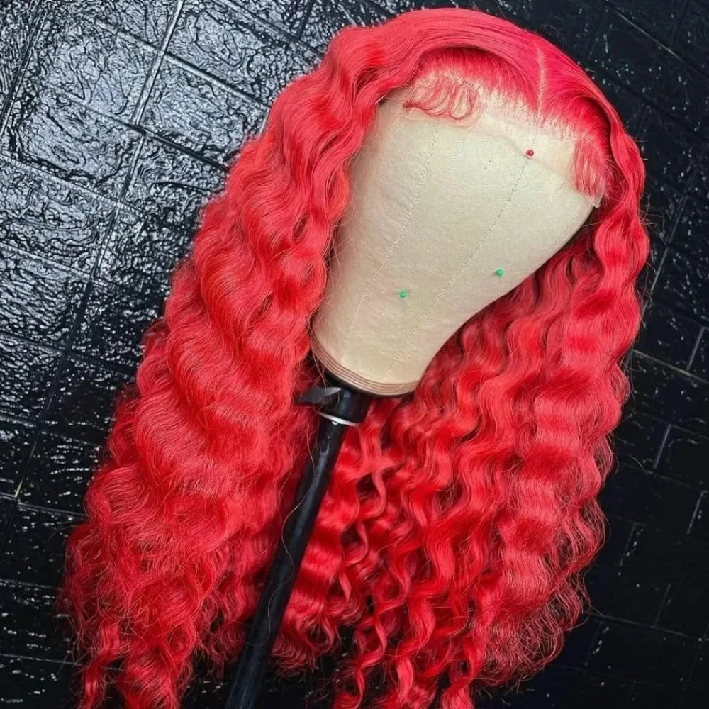 30 Inch Hot Red Wigs 13X4 Hd Lace Frontal Curly Wigs Red Color Deep Curly Wave Glueless Wigs For Women Cosplay Party Wigs
