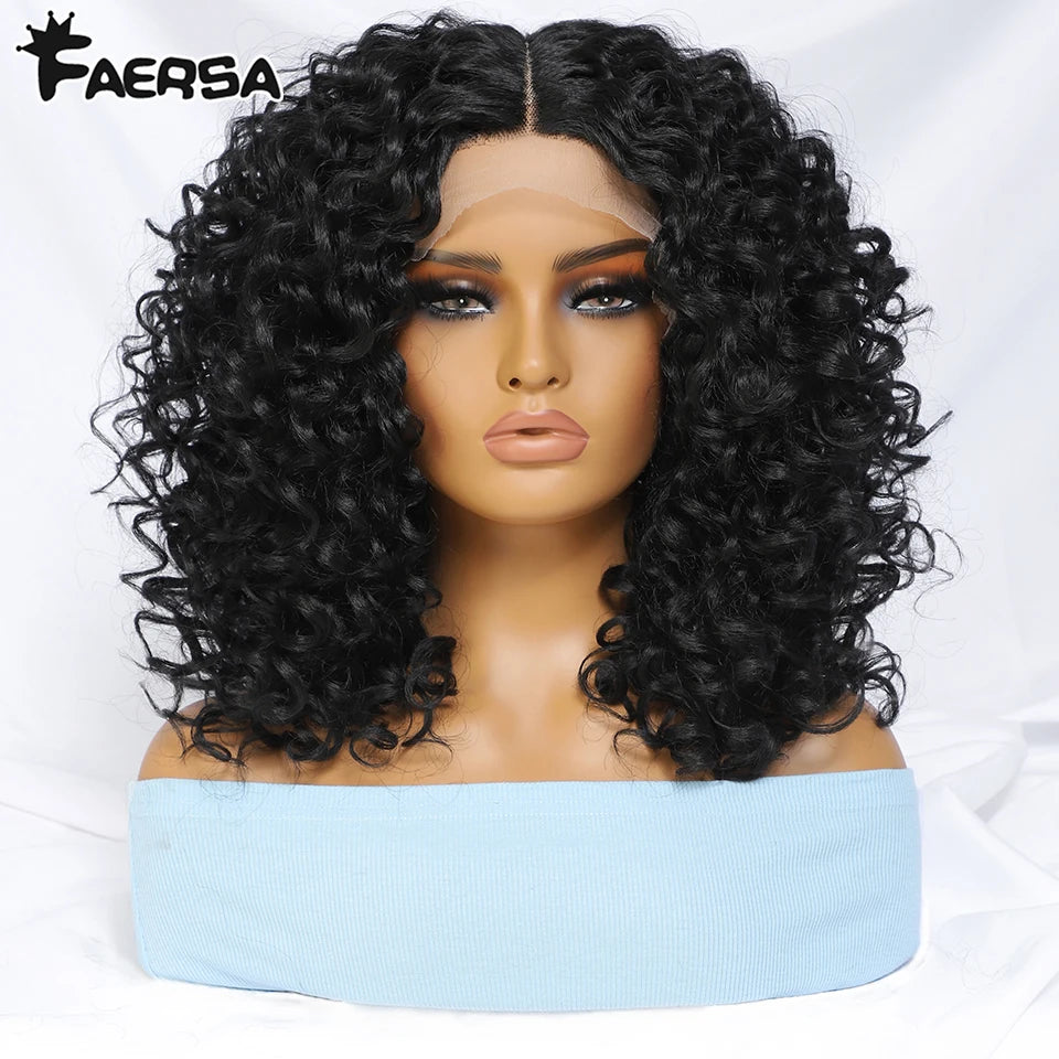 16" Kinky Curly Synthetic Lace Front Wig Black Blonde Wigs For Women Female Ginger Purple Heat Resistant Natural Hair