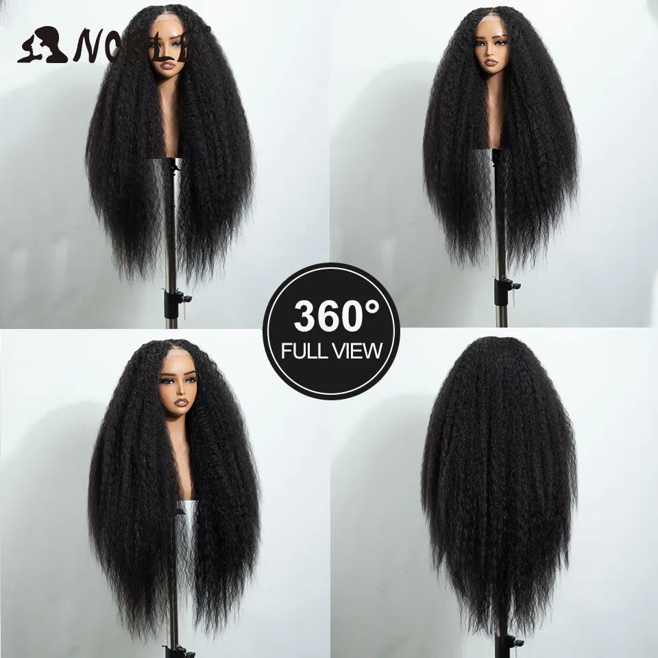 Noble 32 Inch Kinky Curly Lace Front Wig Natural Ombre Honey Brown 13x4 Lace Front Wig Synthetic Wigs For Black Women Daily Wig