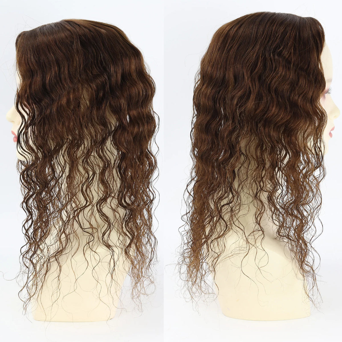 Curly Brown 12x13cm European Virgin Human Hair Topper Natural Realistic Scalp Silk Base Hair Extension With Clip In for Women